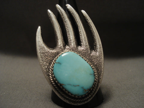 Huge Vintage Navajo 'Sacred Hand' Turquoise Silver Ring