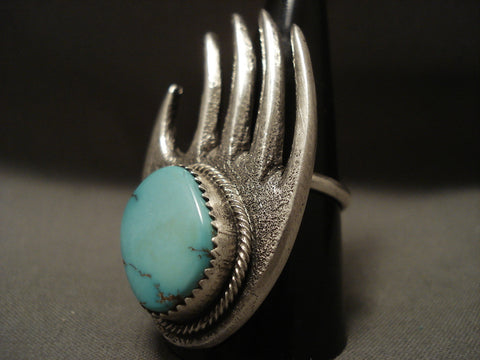 Huge Vintage Navajo 'Sacred Hand' Turquoise Silver Ring