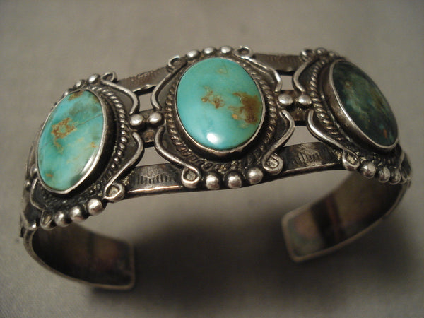 Earlier 1900's Vintage Navajo 'Natural Green Turquoise' Siver Bracelet