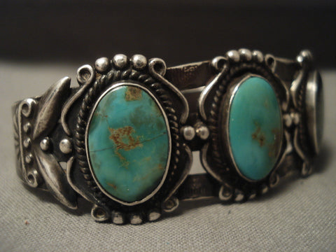 Earlier 1900's Vintage Navajo 'Natural Green Turquoise' Siver Bracelet