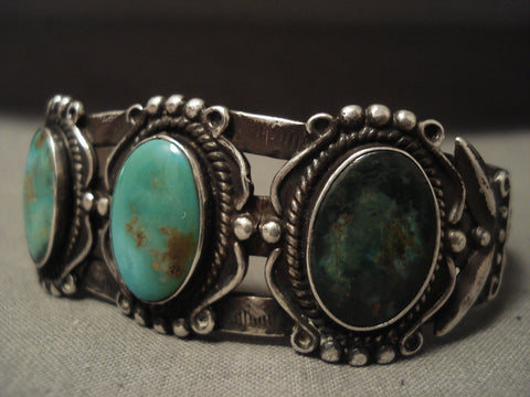 Earlier 1900's Vintage Navajo 'Natural Green Turquoise' Siver Bracelet