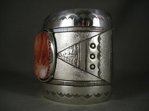 Colossal Modernistic Navajo 'Huge Spiny Oyster' Silver Bracelet