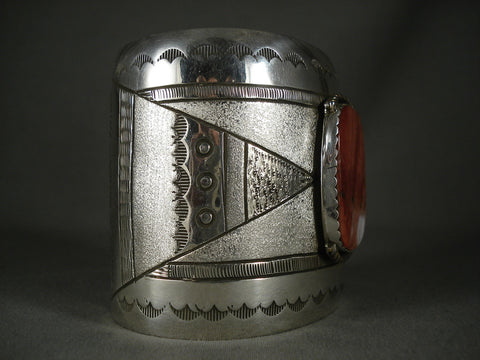 Colossal Modernistic Navajo 'Huge Spiny Oyster' Silver Bracelet