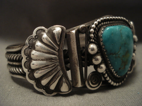 Advanced Coiled Cuff Vintage Navajo Turquoise Silver Bracelet Jewelry