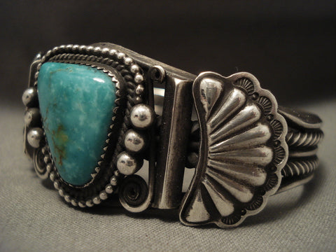 Advanced Coiled Cuff Vintage Navajo Turquoise Silver Bracelet Jewelry