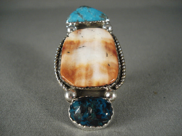 Huge Modernistic Navajo Spiny Oyster Silver Turquoise Ring