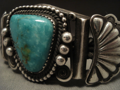 Advanced Coiled Cuff Vintage Navajo Turquoise Silver Bracelet Jewelry