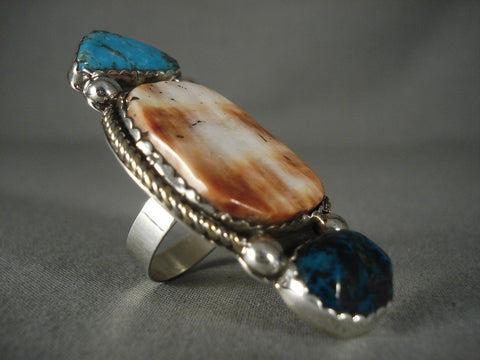 Huge Modernistic Navajo Spiny Oyster Silver Turquoise Ring