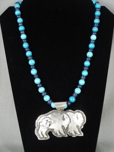 Museum Modernistic Navajo 'Real White Buffalo Turquoise' Silver Necklace