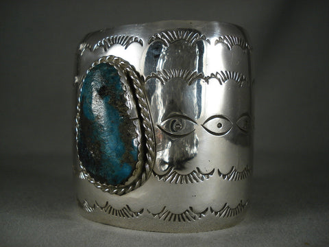 Huge Modernistic Navajo Turquoise Silver Wide Bracelet