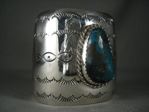 Huge Modernistic Navajo Turquoise Silver Wide Bracelet