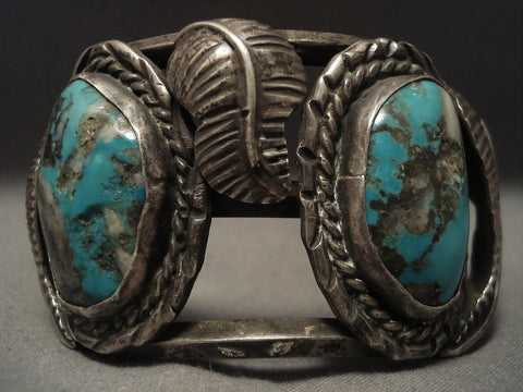 Very Old And Large Turquoise Silver Bracelet