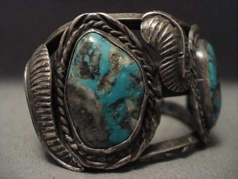 Very Old And Large Turquoise Silver Bracelet