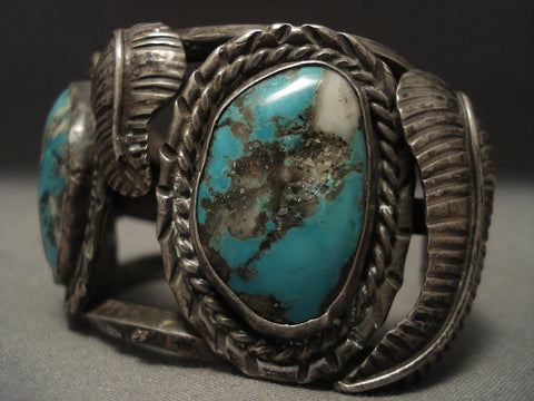 Very Old And Large Turquoise Silver Bracelet