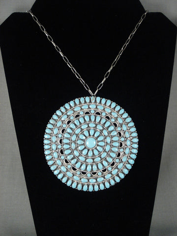 Powerful Huge Vintage Navajo 'Sea Of Turquoise' Silver Necklace Old