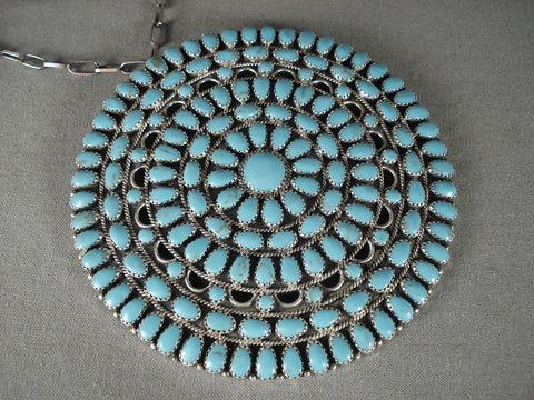 Powerful Huge Vintage Navajo 'Sea Of Turquoise' Silver Necklace Old