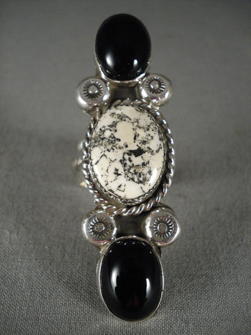 Museum Tall Navajo White Buffalo Turquoise Silver Ring