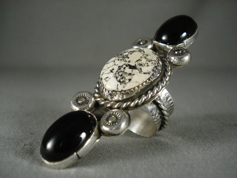 Museum Tall Navajo White Buffalo Turquoise Silver Ring