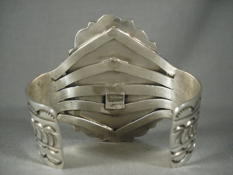 Huge Modernistic Navajo Natural Green Turquoise Silver Bracelet