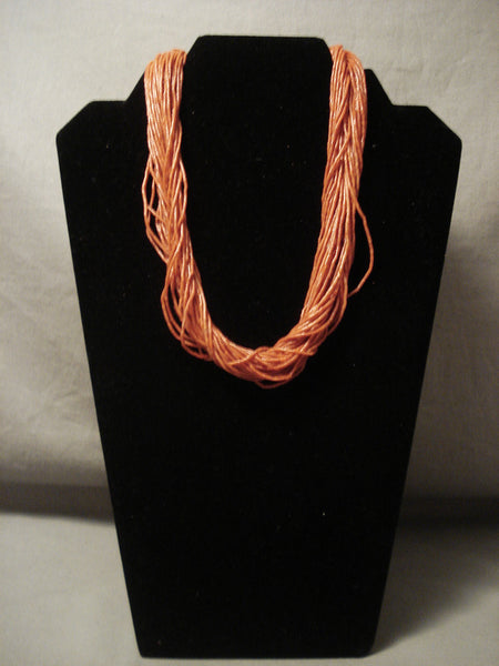 The Finest Vintage Navajo Solid 14k Gold Coral Necklace