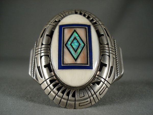 Important Vintage Navajo 'Piano Key' Opal Silver Bracelet
