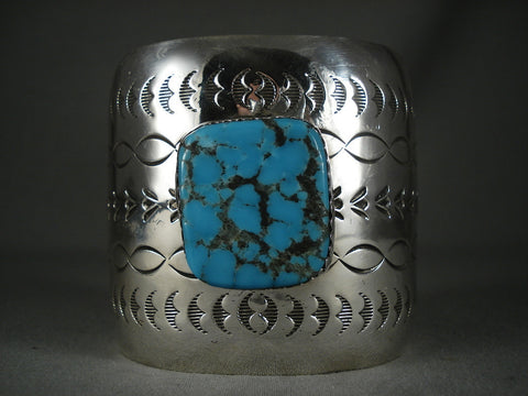 Huge Navajo Spiderweb Turquoise Silver Bracelet