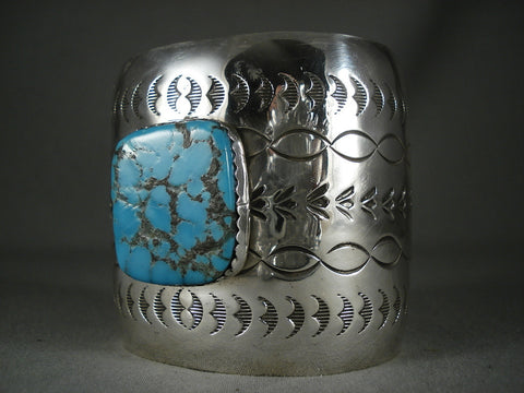 Huge Navajo Spiderweb Turquoise Silver Bracelet