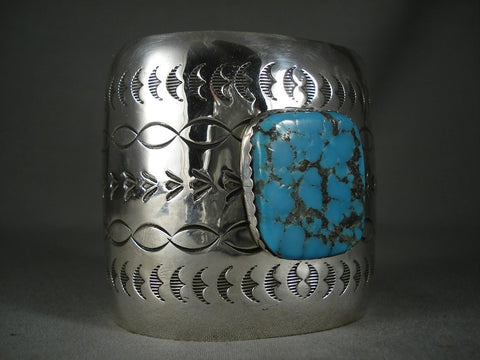 Huge Navajo Spiderweb Turquoise Silver Bracelet