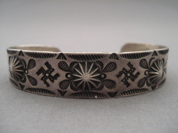 Very Early Vintage Navajo Whirling Logs Silver Repoussed Bracelet