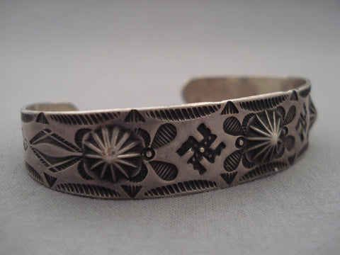 Very Early Vintage Navajo Whirling Logs Silver Repoussed Bracelet