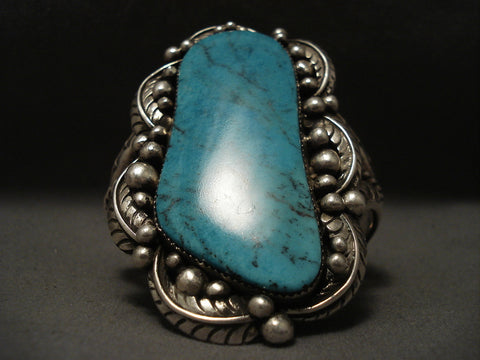 One Of The Largest Old Navajo Blue Diamond Turquoise Silver Bracelet