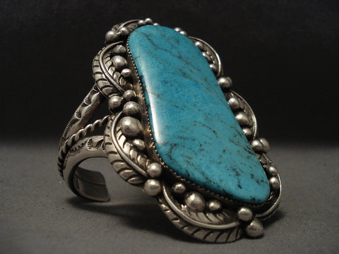 One Of The Largest Old Navajo Blue Diamond Turquoise Silver Bracelet