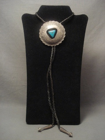 Huge Vintage Navajo Pilot Mountain Turquoise Silver Bolo Tie