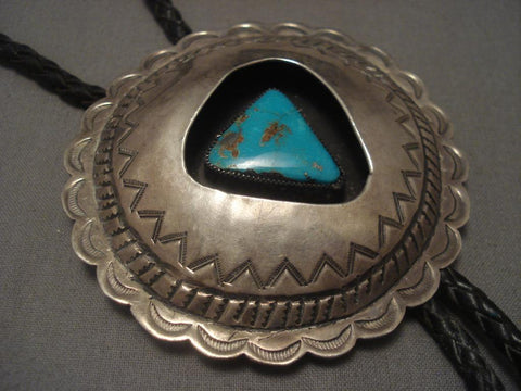 Huge Vintage Navajo Pilot Mountain Turquoise Silver Bolo Tie