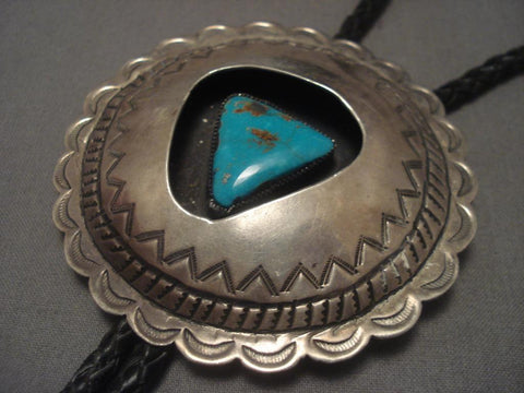 Huge Vintage Navajo Pilot Mountain Turquoise Silver Bolo Tie