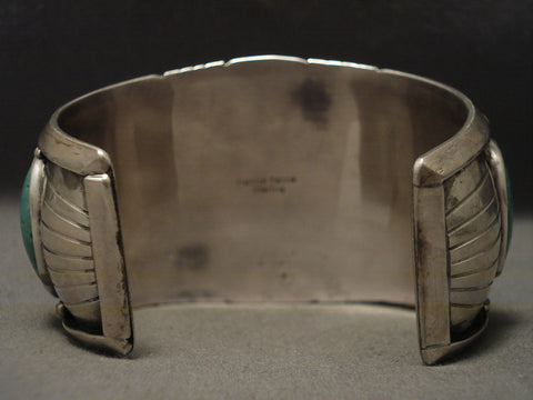 Incredibly Wide Vintage Navajo Green Turquoise Silver Bracelet