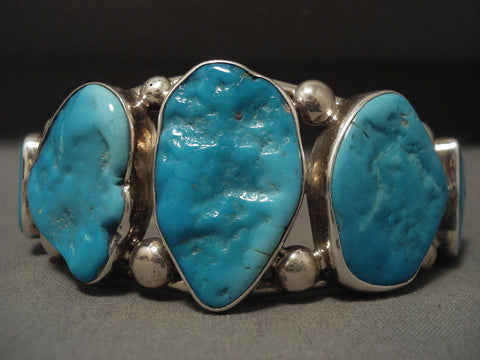 Chunky And Big Vintage Navajo Turquoise Silver Bracelet Old