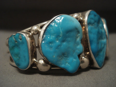 Chunky And Big Vintage Navajo Turquoise Silver Bracelet Old