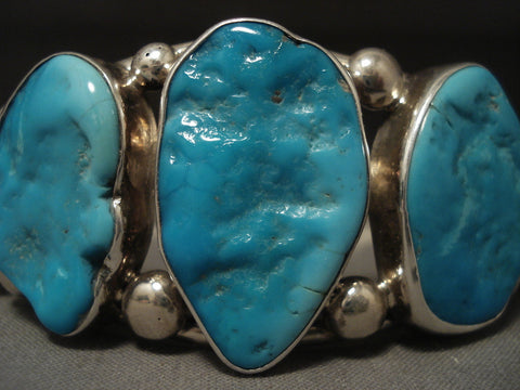 Chunky And Big Vintage Navajo Turquoise Silver Bracelet Old