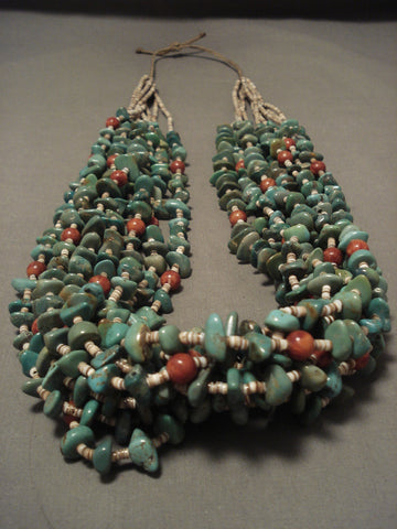 344 Grams Important Modernistic Navajo 'Natural Green Turquoise' Necklace