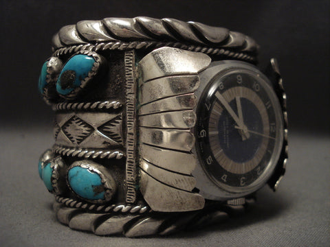 Very Rare Old Navajo Wes Willie Turquoise Silver Wtach Bracelet