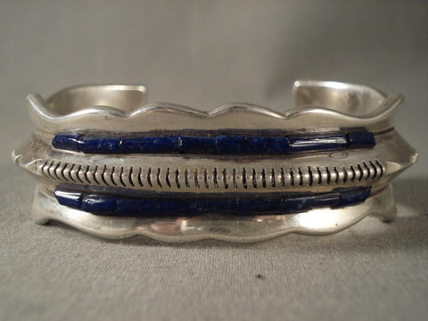 Hvy Hvy Vintage Zuni Lapis Silver Bracelet