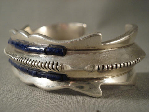 Hvy Hvy Vintage Zuni Lapis Silver Bracelet