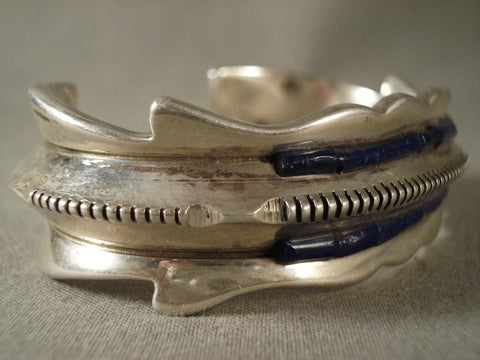 Hvy Hvy Vintage Zuni Lapis Silver Bracelet
