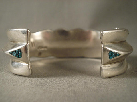 Hvy Hvy Vintage Zuni Lapis Silver Bracelet