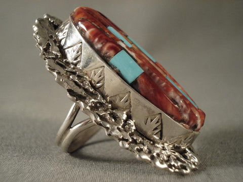 Huge And Heavy Silver Casted Turquoise Shell Navajo Ring