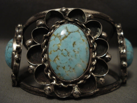 Huge Vintage Navajo Domed #8 Turquoise Sterling Silver Bracelet