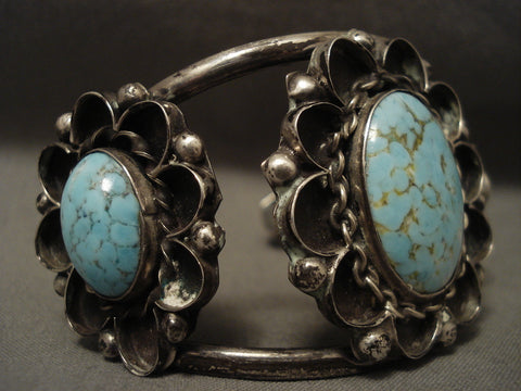Huge Vintage Navajo Domed #8 Turquoise Sterling Silver Bracelet