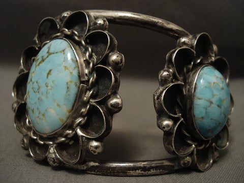 Huge Vintage Navajo Domed #8 Turquoise Sterling Silver Bracelet