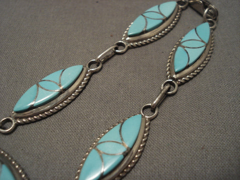 Important Old Zuni Frank Vacit Turquoise Silver Bracelet